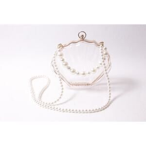 Clear Acrylic Shell-shaped Clutch Handbag with Pearl Chain Strap ~260302-WH 1014